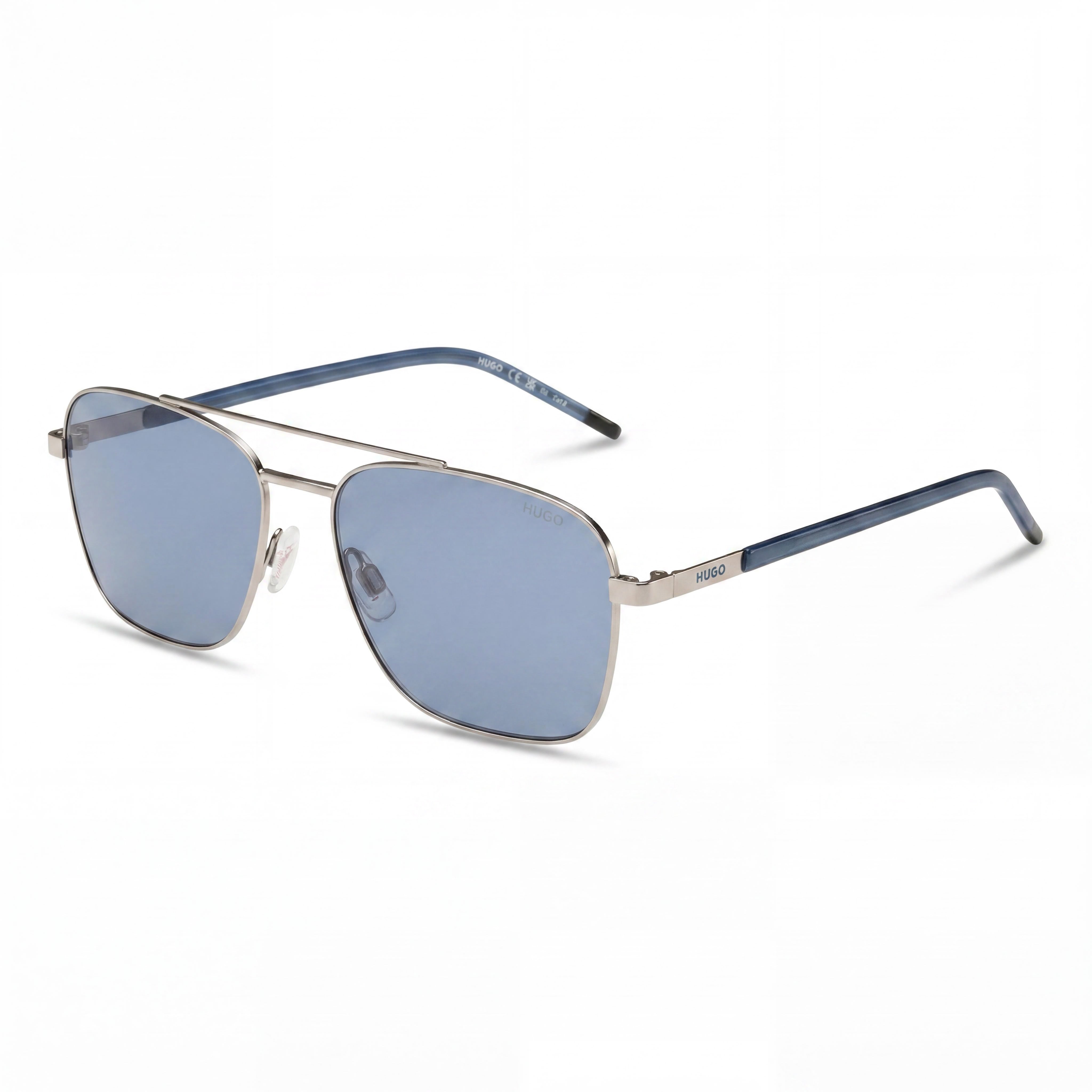 HUGO Modern Men's Pilot Metal Ruthen Sunglasses with Matte Ruthenium Stainless Steel Lenses 57mm UV Protection, Photo 1
