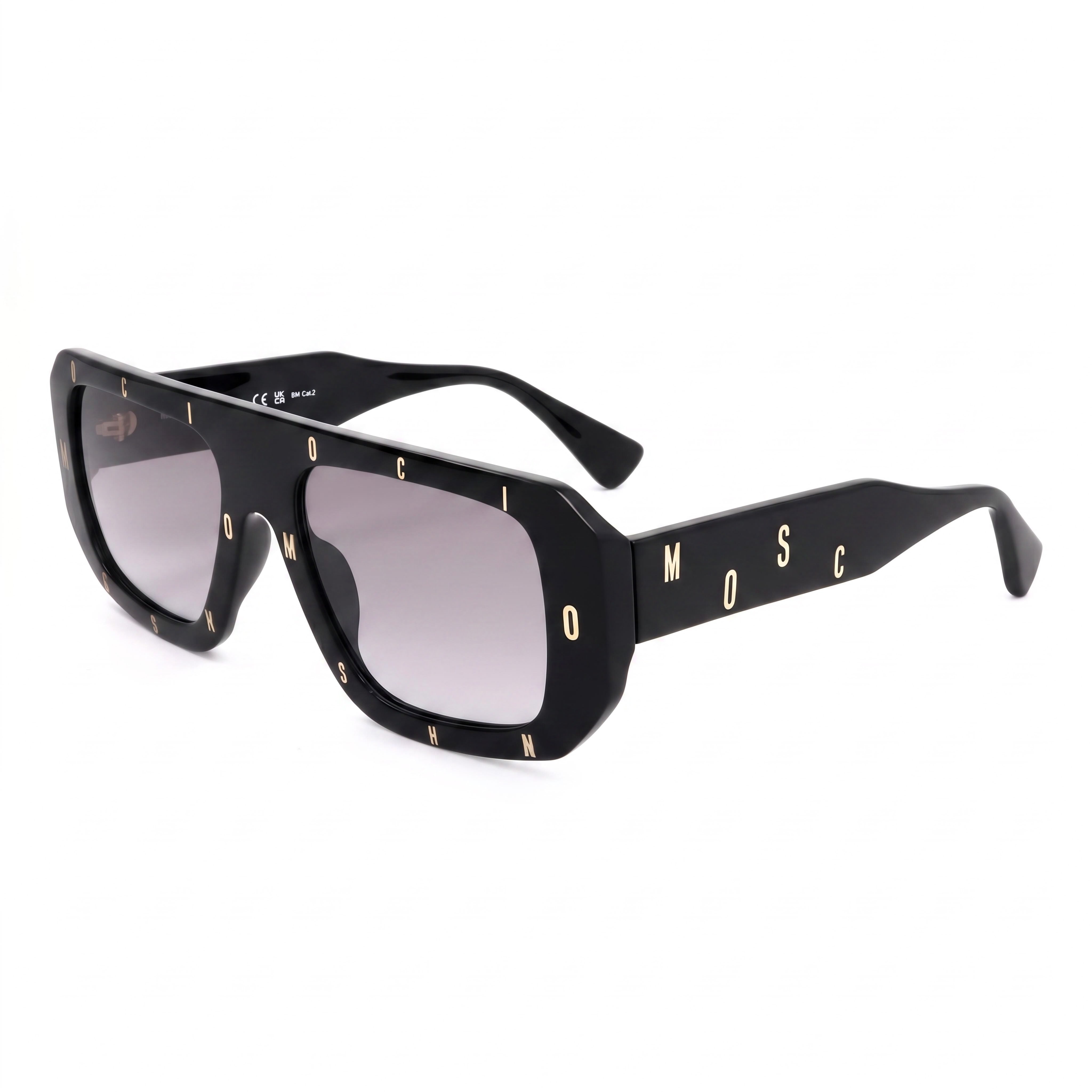 Gafas de sol unisex Moschino MOS129/S Browline con logotipo en letras negras y sombreado en gris oscuro, 54 mm, protección UV 100 %, Photo 1