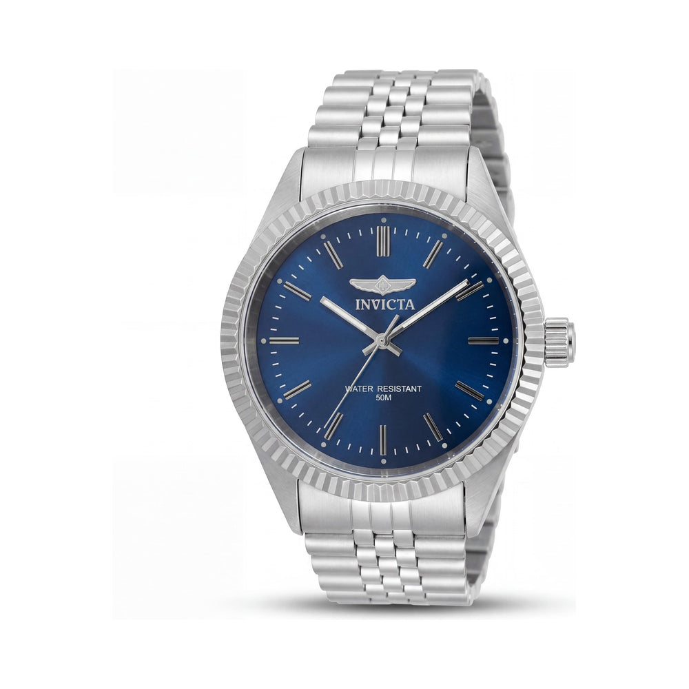 Invicta 49314 Reloj contemporáneo unisex de cuarzo de 43 mm resistente al agua, acero inoxidable tono plateado con esfera azul