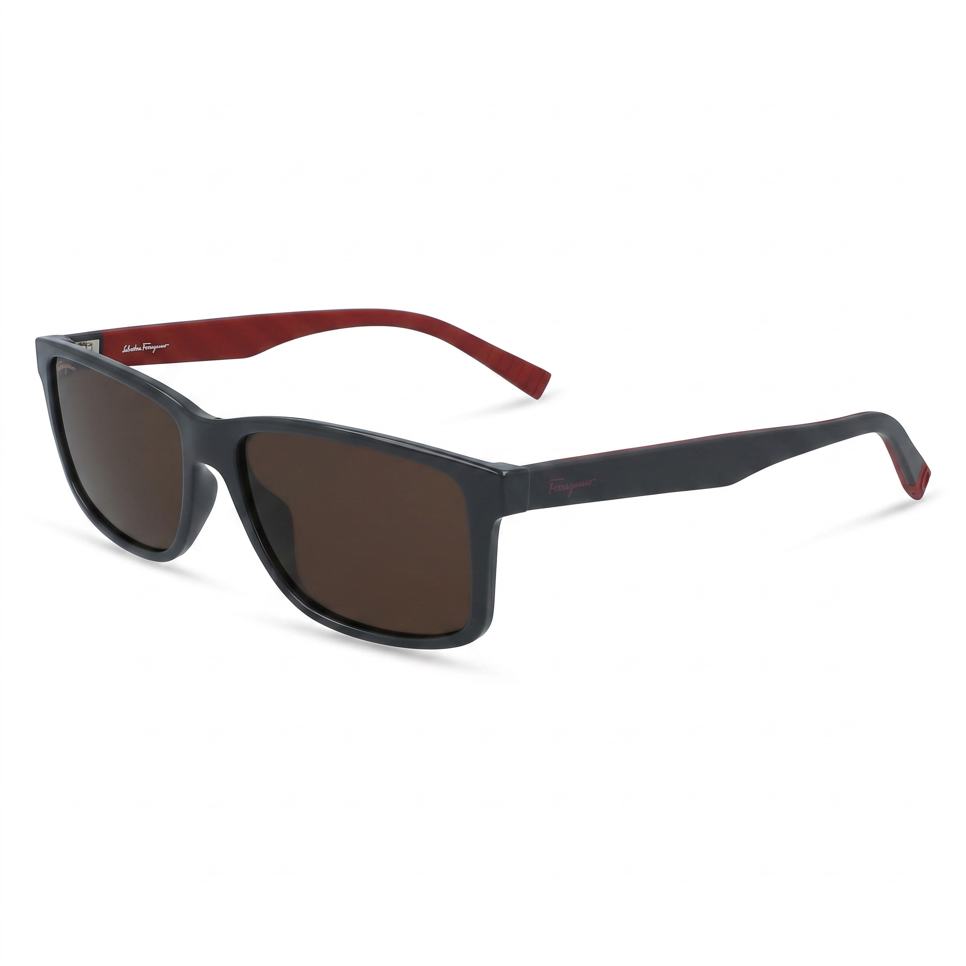 Ferragamo Women's Sunglasses with Dark Grey Red Plastic Frame and Polycarbonate Lenses, 57mm, Photo 1
