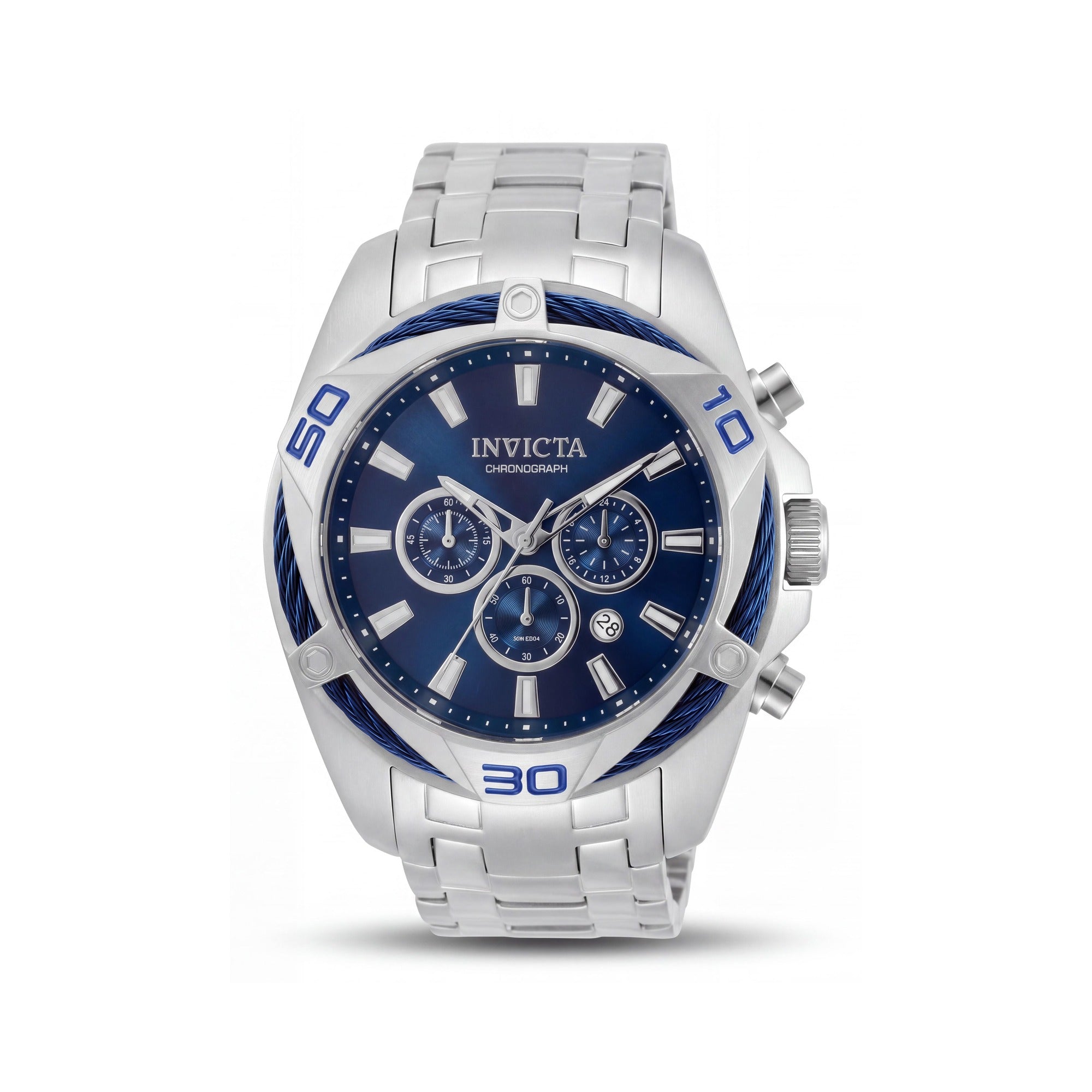 Reloj cronógrafo Invicta Bolt de cuarzo de acero inoxidable plateado con esfera azul para hombre de 50 mm, Photo 1