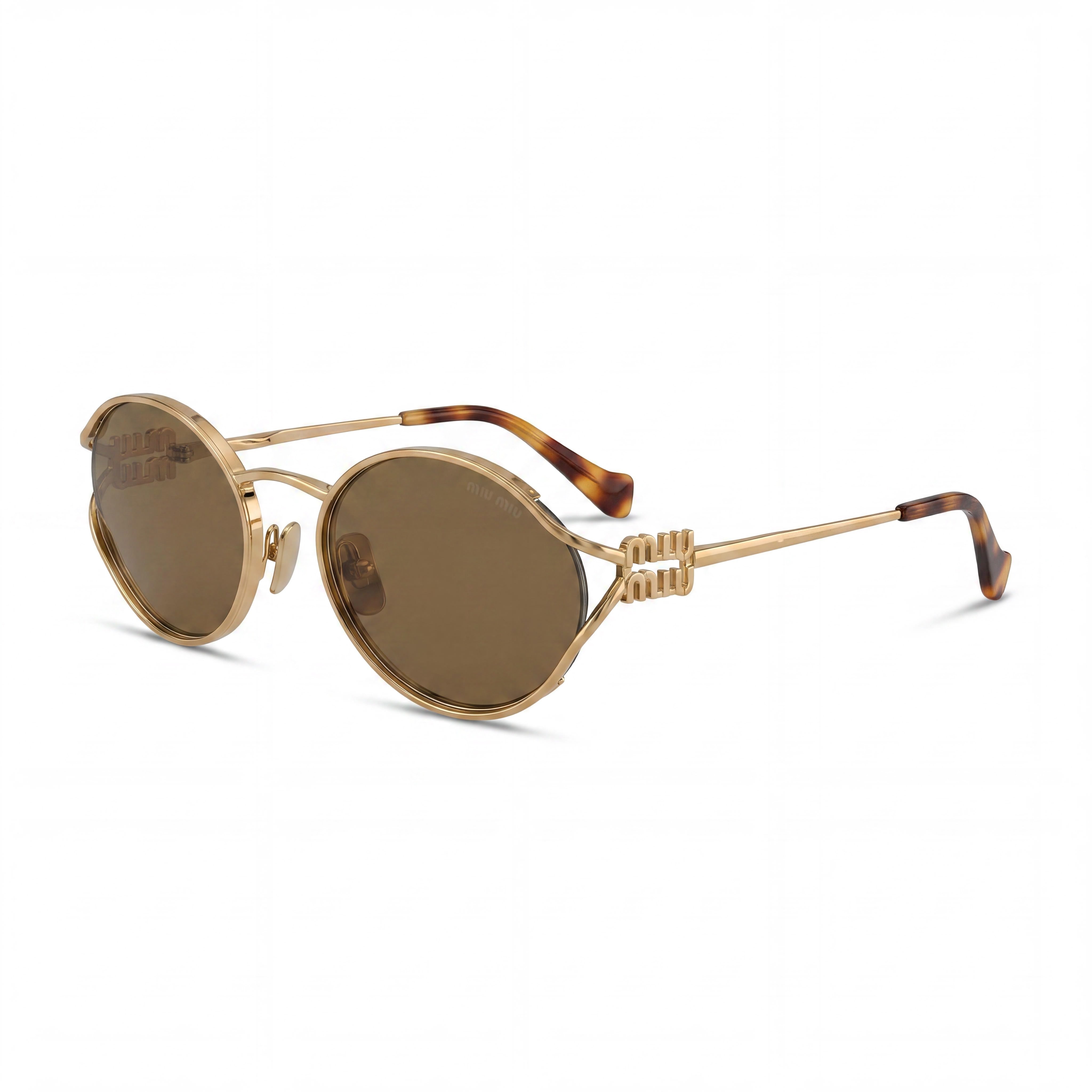Miu Miu Classic Women's Multicoloured Metal Oval Sunglasses with Dark Brown Lenses, 54mm Lens Width, Photo 1