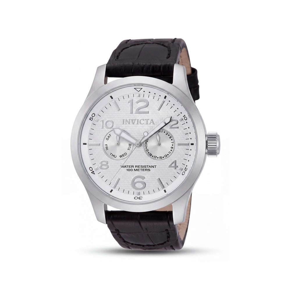 Invicta 13008 Correa Unisex Plateado Acero Inoxidable Caja Negro Piel de Cocodrilo Cuarzo Suizo Luminoso 50m Resistente al Agua Reloj