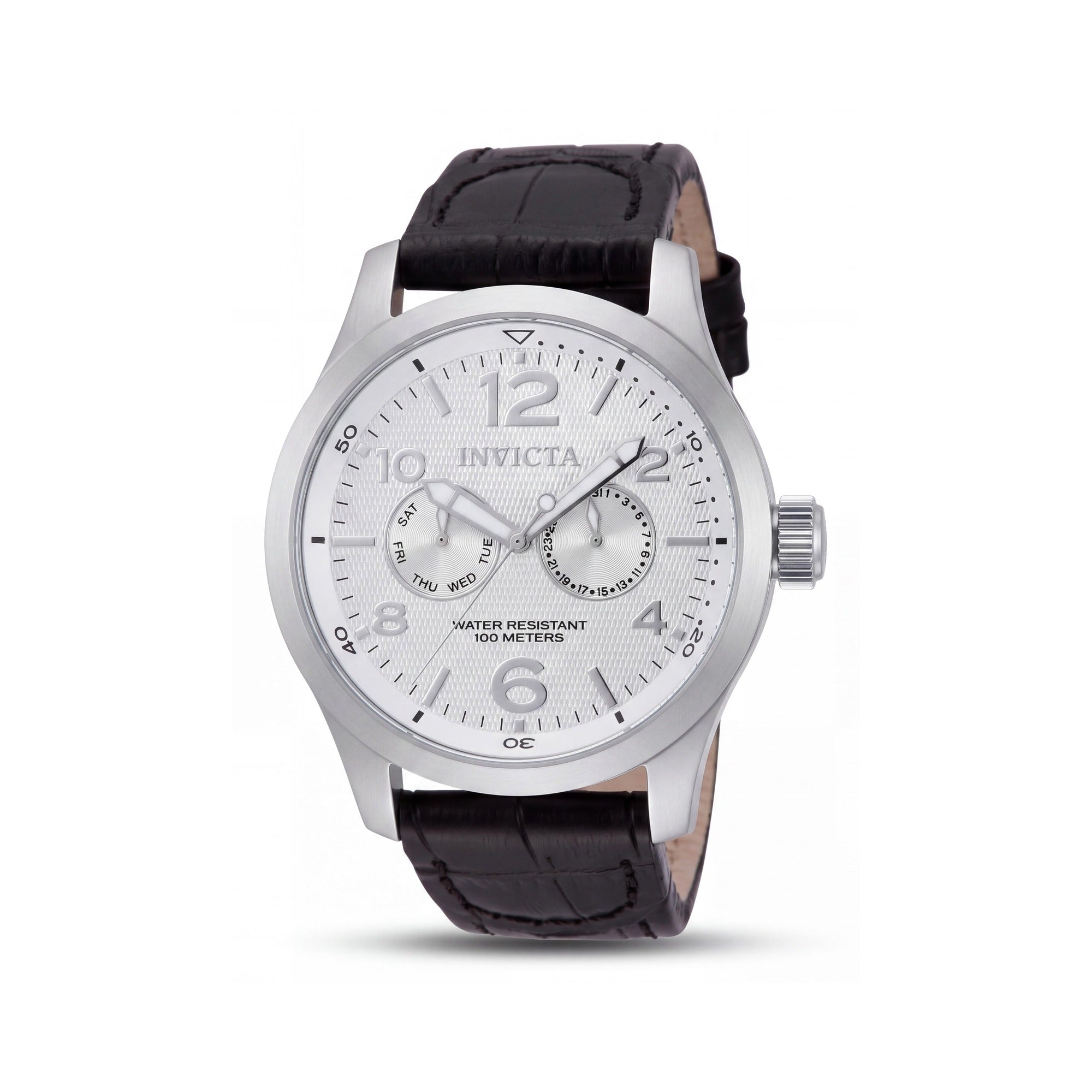 Invicta 13008 Strap Unisex Silver Stainless Steel Case Black Alligator Leather Swiss Quartz Luminous 50m Water Resistant Watch, Photo 1
