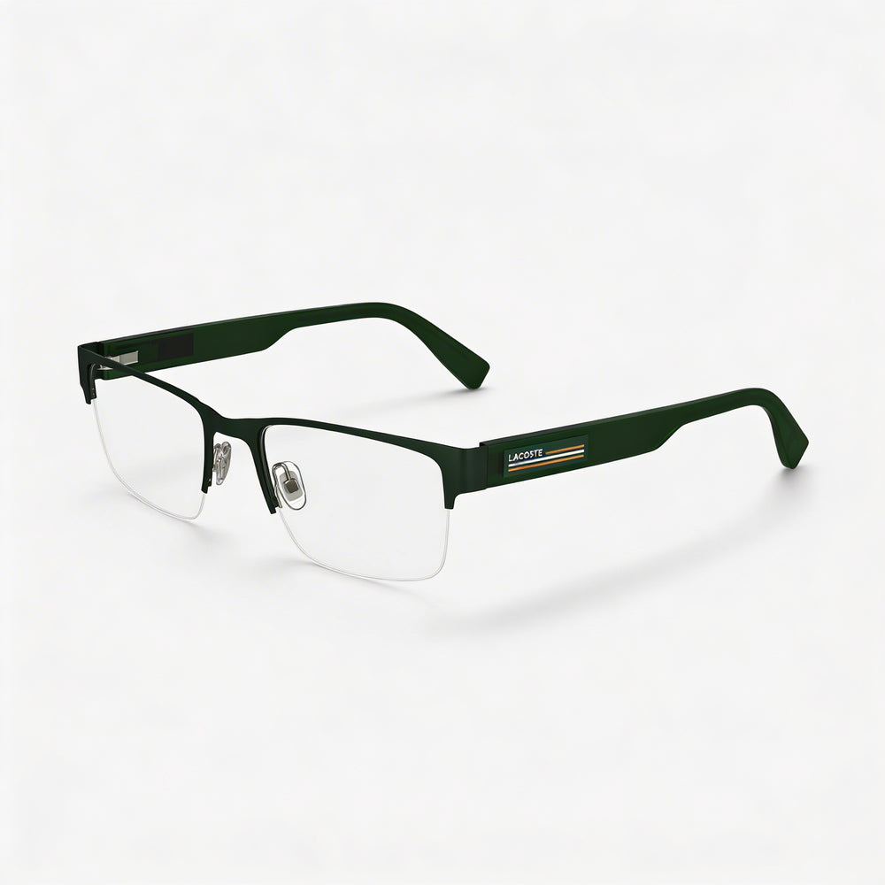 Gafas graduadas casuales Lacoste para hombre con montura verde mate y lentes de plástico, tamaño 54-19-145