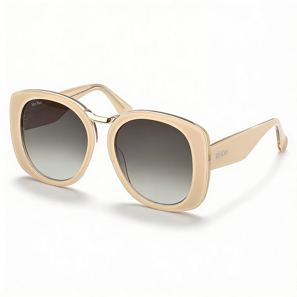 MaxMara Mm0092 Unisex Eyewear featuring an Acetate Frame in Ivory and Polycarbonate Lenses, Size 55-18-140mm