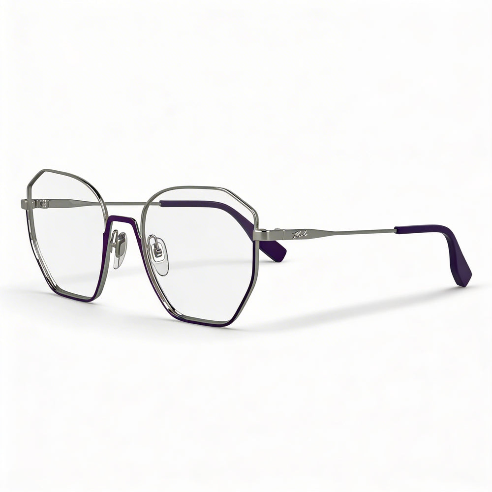 Colección informal para mujer de gafas de acetato KARL LAGERFELD en morado/plateado, 54 mm de ancho de lente
