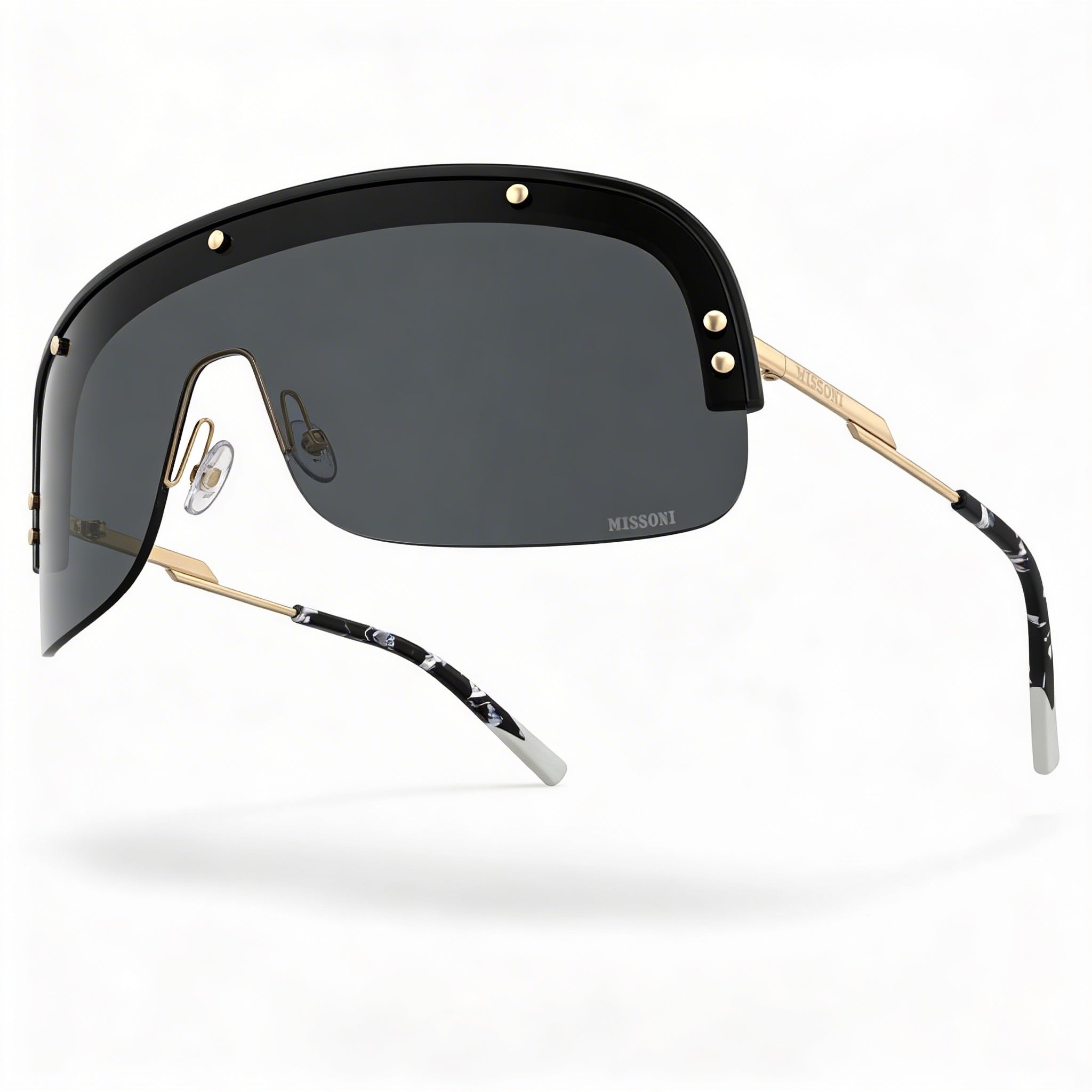 Gafas de sol casuales para hombre M Missoni, montura de poliamida negra, lentes grises, lente de 99 mm, puente de 1 mm, patilla de 115 mm, Photo 2