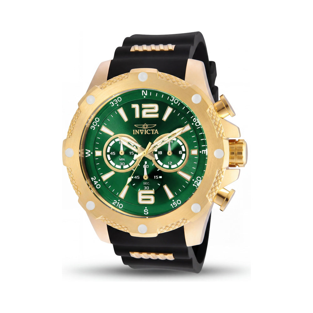 Reloj Invicta informal para hombre, multifunción, esfera verde, acero inoxidable chapado en oro, poliuretano negro, 50 mm