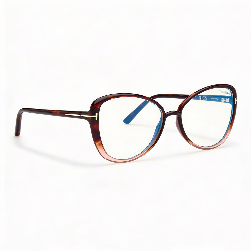Gafas de vista Tom Ford FT5907-B BLUE BLOCK para mujer, color Havana, transparentes, graduadas (55-15-140)