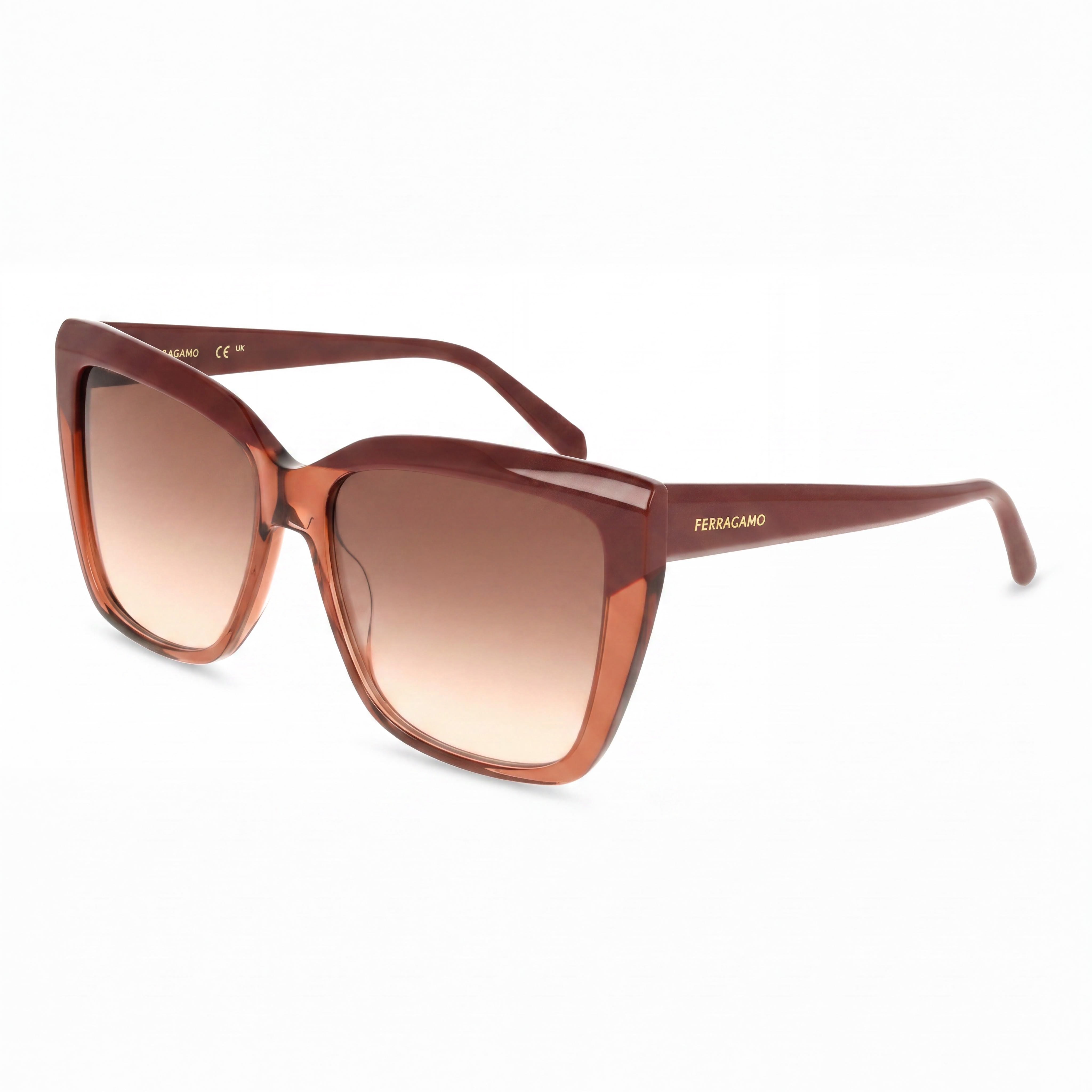 Gafas de sol Ferragamo Sf1102s de acetato para mujer, montura marrón transparente burdeos, lentes UV 400, 58 mm, Photo 1