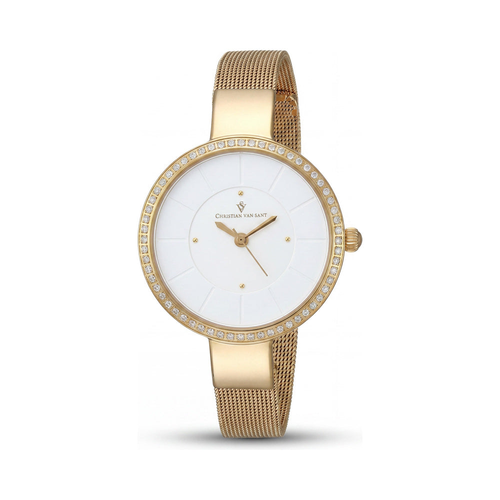 Reloj clásico de mujer Christian Van Sant CV0222 de 32 mm con caja y brazalete de acero inoxidable y bisel con cristales en forma de D
