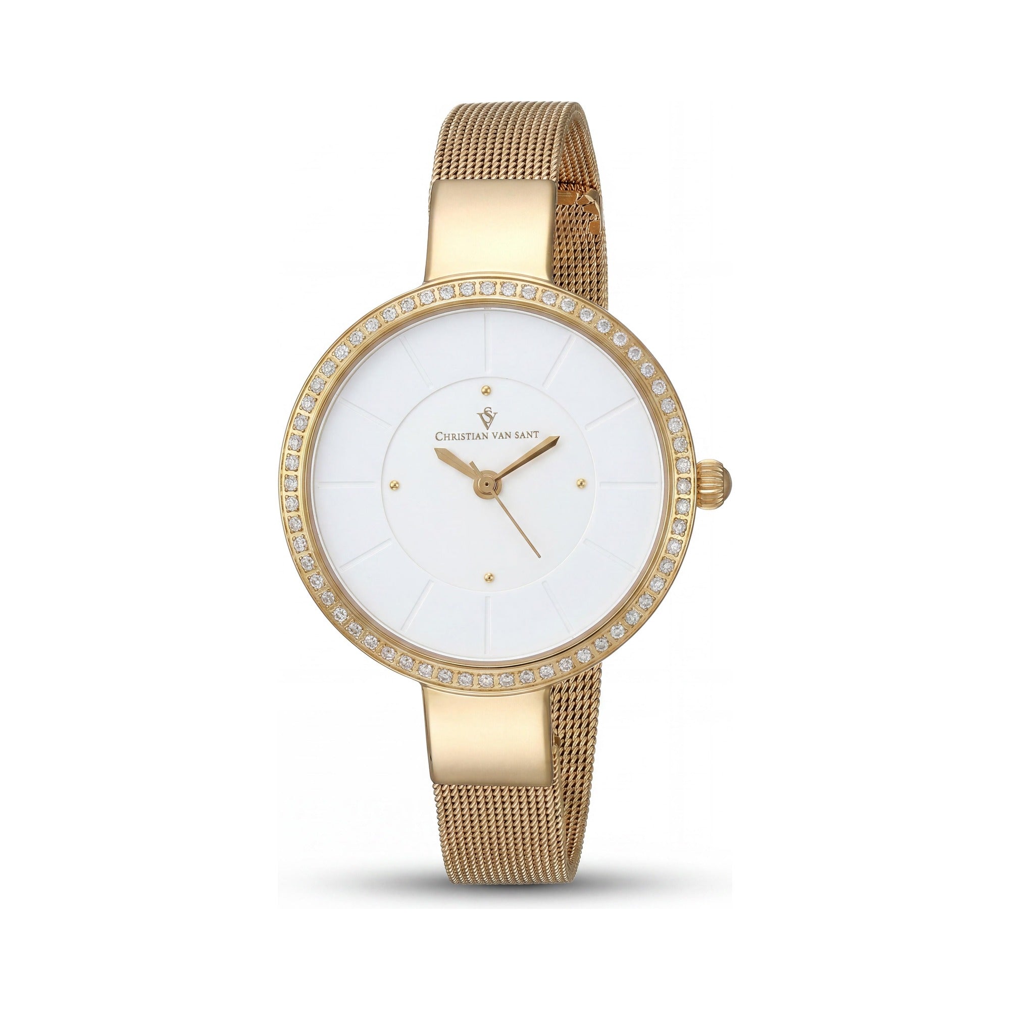 Reloj clásico Christian Van Sant para mujer de 32 mm con caja y brazalete de acero inoxidable y bisel con cristales en forma de D, Photo 1