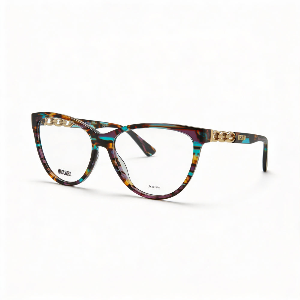 Moschino MOS589 Women's Modern Butterfly Plastic Burnished Blue Havana Non-Polarized 53mm Eyeglasses