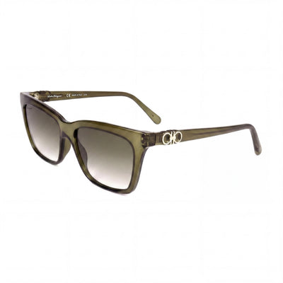Ferragamo Sf1027s Unisex Full Rim Square Plastic Green Gradient Frame Green Lens Eyewear 55mm