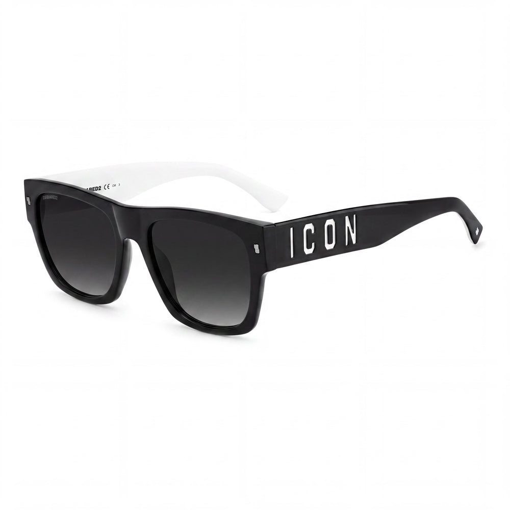 DSQUARED2 Icon 0004/s Gafas de Sol Unisex de Estilo Clásico con Montura de Acetato y Lente de Policarbonato, Protección UV, Negro y Blanco, 55mm