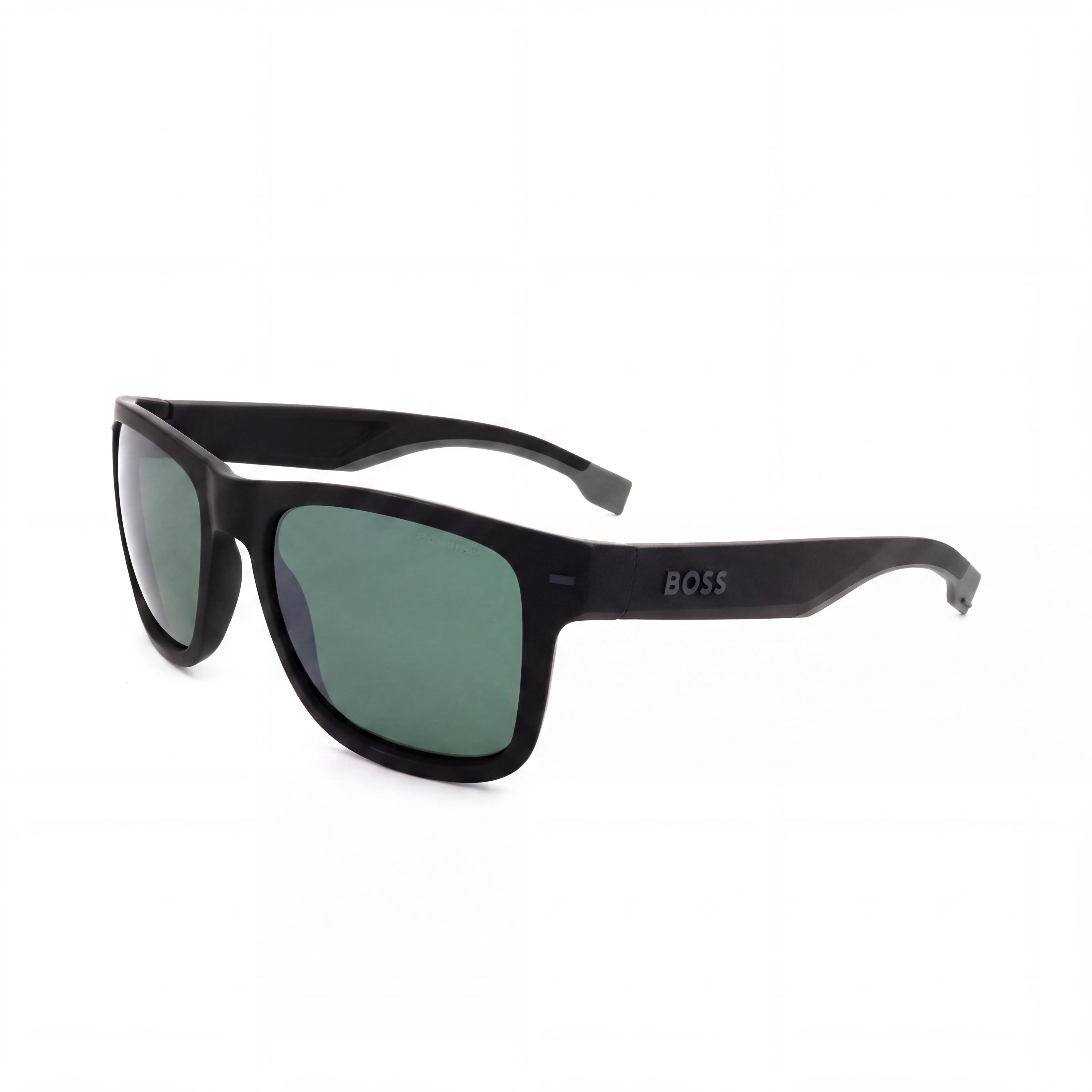 HUGO BOSS Modern Unisex Matte Black Grey ECO POLYAMIDE Frame Green Non-Polarized UV Protected Lenses 55mm, Photo 1