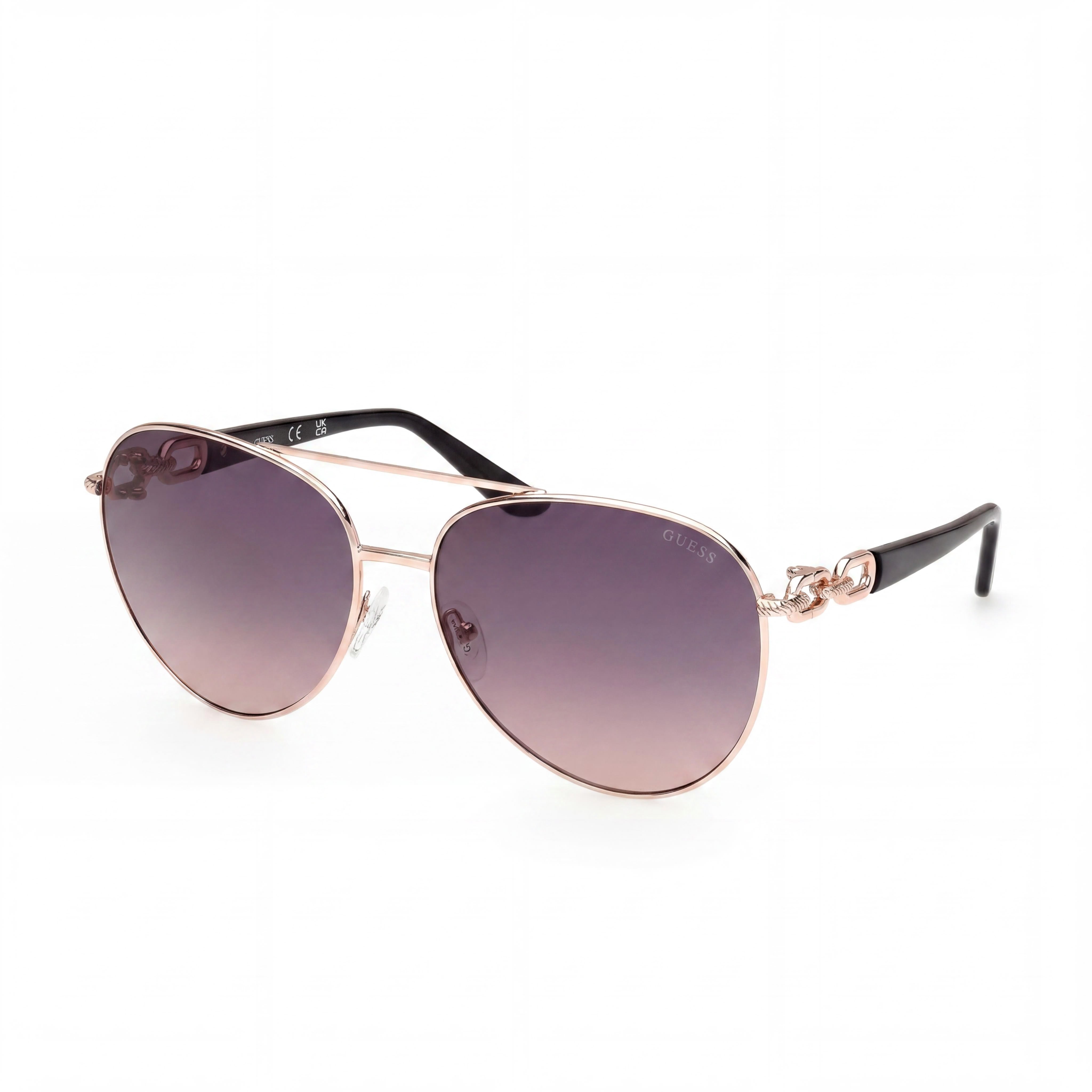 Guess Aviator Metal Sunglasses Women's Rose Gold Frame Gradient Smoke UV Protection 61mm, Photo 1