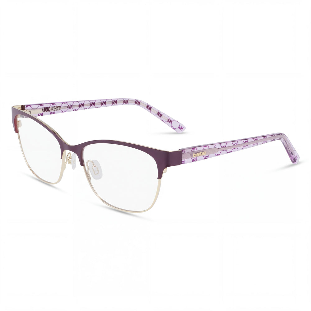 bebe Bb5196 Men's Metal Eyeglasses Frames for Lenses in Plum, Lens Width 52mm, Bridge 16mm, Temple 135mm
