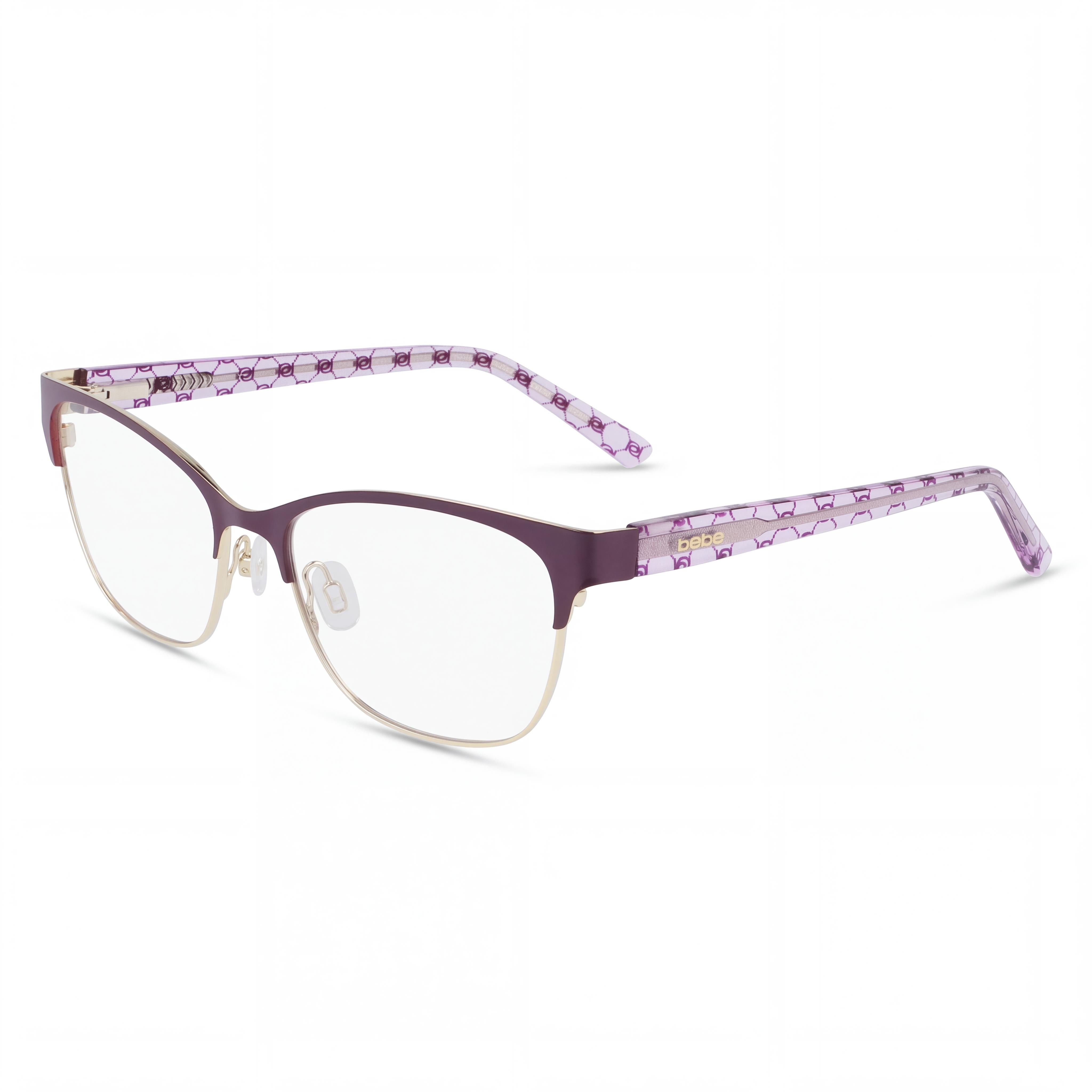 bebe Bb5196 Men's Metal Eyeglasses Frames for Lenses in Plum, Lens Width 52mm, Bridge 16mm, Temple 135mm, Photo 1