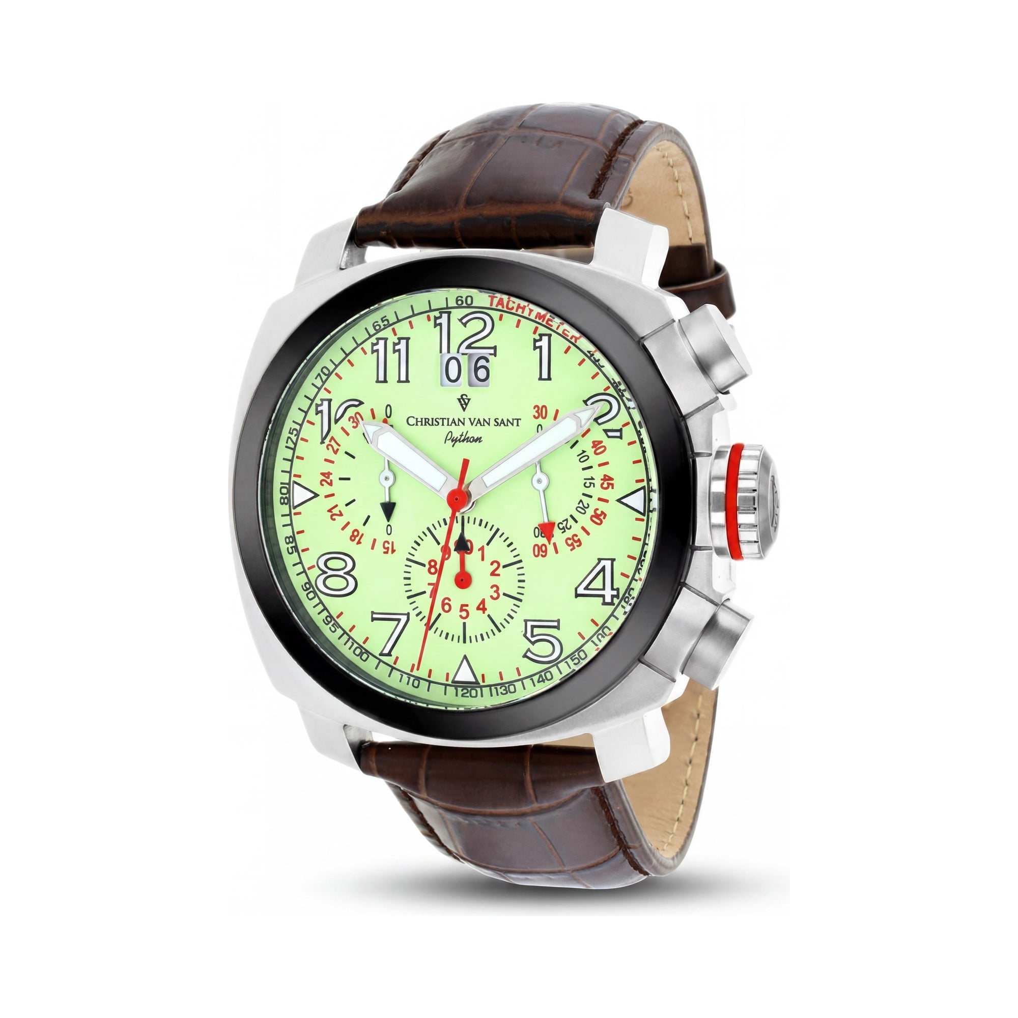 Christian Van Sant CV3AU6 Men's Casual Brown Leather Strap Luminous Quartz Chronograph Watch 10 ATM Water Resistant, Photo 1