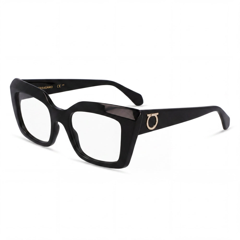 Gafas de hombre Ferragamo Sf3008 con montura de metal negra y lentes transparentes, lente de 50 mm, puente de 19 mm, patilla de 140 mm