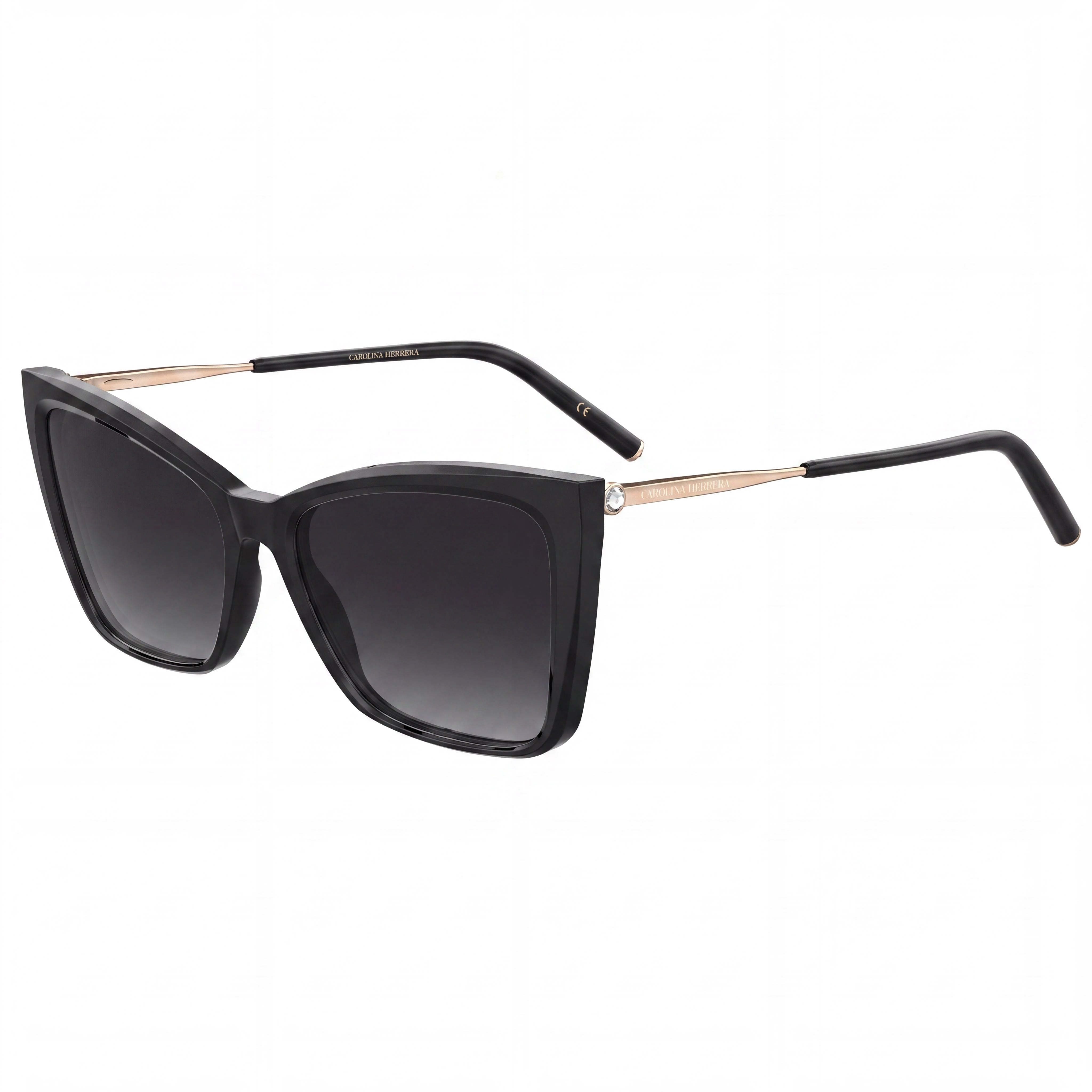Carolina Herrera Seasonal Women's Rectangular Plastic Sunglasses Black Gold Dark Grey Shaded 57mm, Photo 1