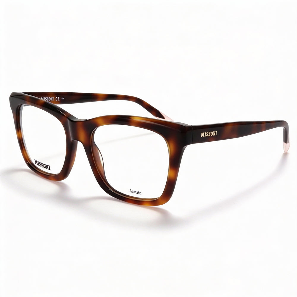 Gafas de vista modernas M Missoni para mujer, con montura de acetato y lentes de policarbonato, color Habana, ancho de lente de 50 mm
