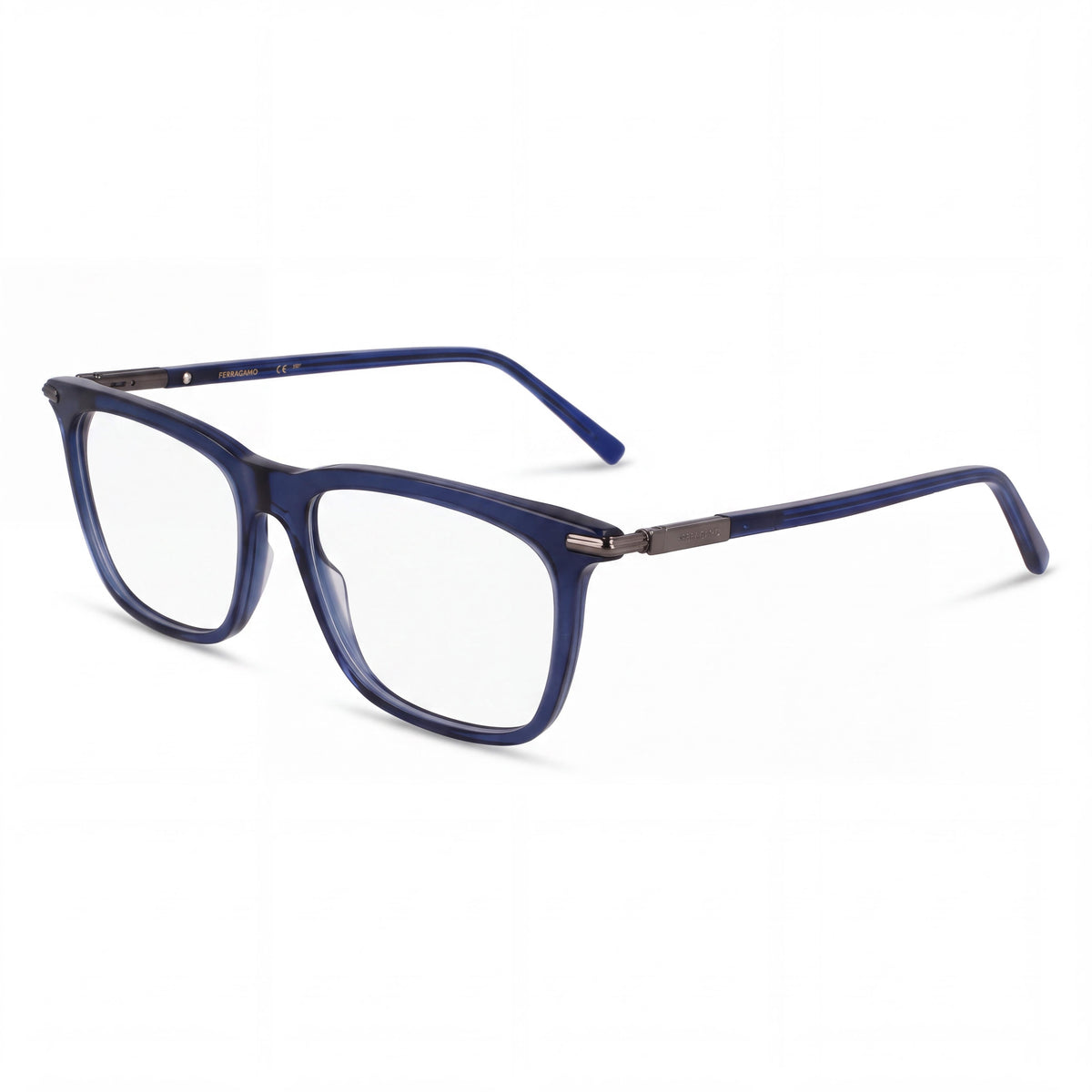 Gafas de sol de acetato informales para hombre Ferragamo no polarizadas con montura azul transparente y lentes transparentes 53-17-145, Photo 1