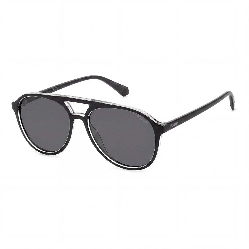 Gafas de sol Polaroid PLD 4162/S unisex, montura de policarbonato negra, lentes grises polarizadas con protección UV, 56 mm