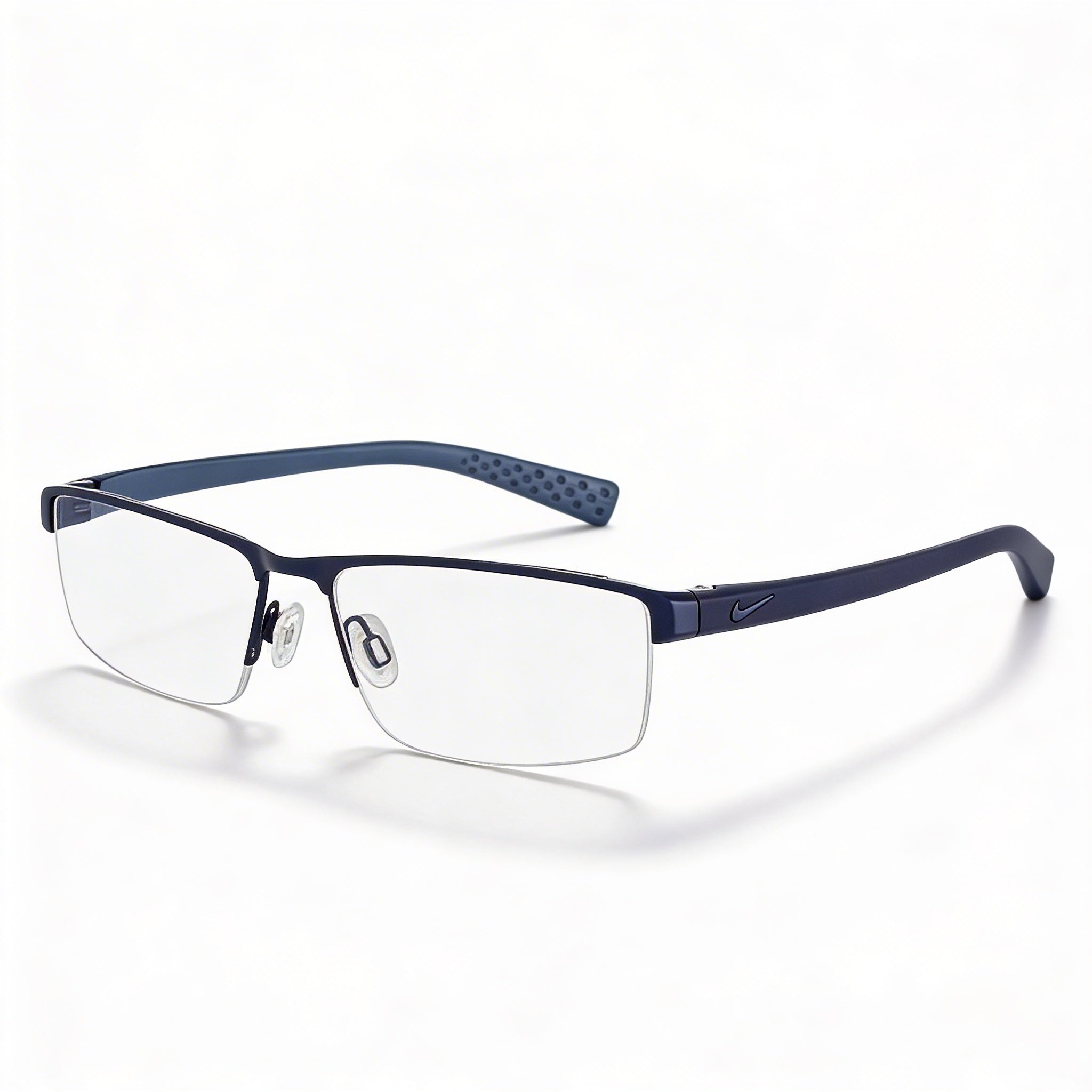 Nike Casual Men's Eyeglasses Frame with Satin Blue Fade, Transparent Plastic Lenses, Size 55-17-140, Photo 1