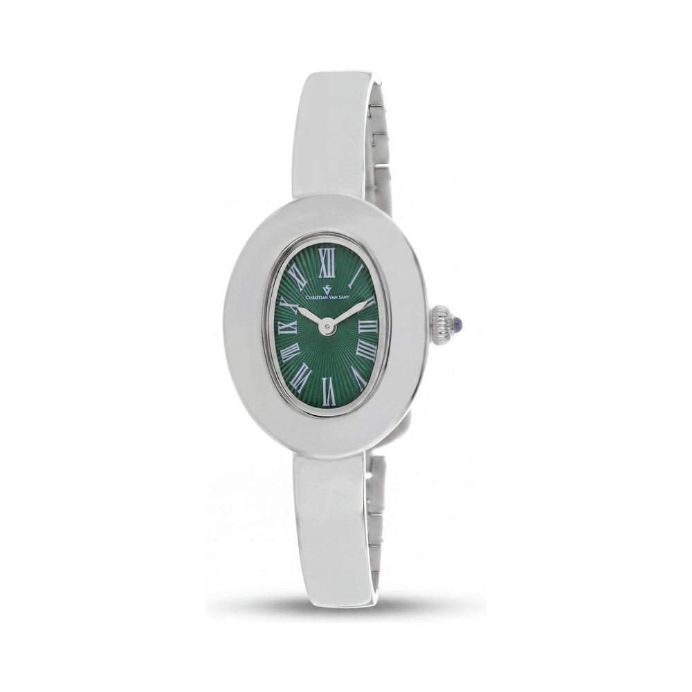 Reloj Christian Van Sant Anora CV4332 para mujer, caja de acero inoxidable verde, pulsera, cuarzo, resistente al agua