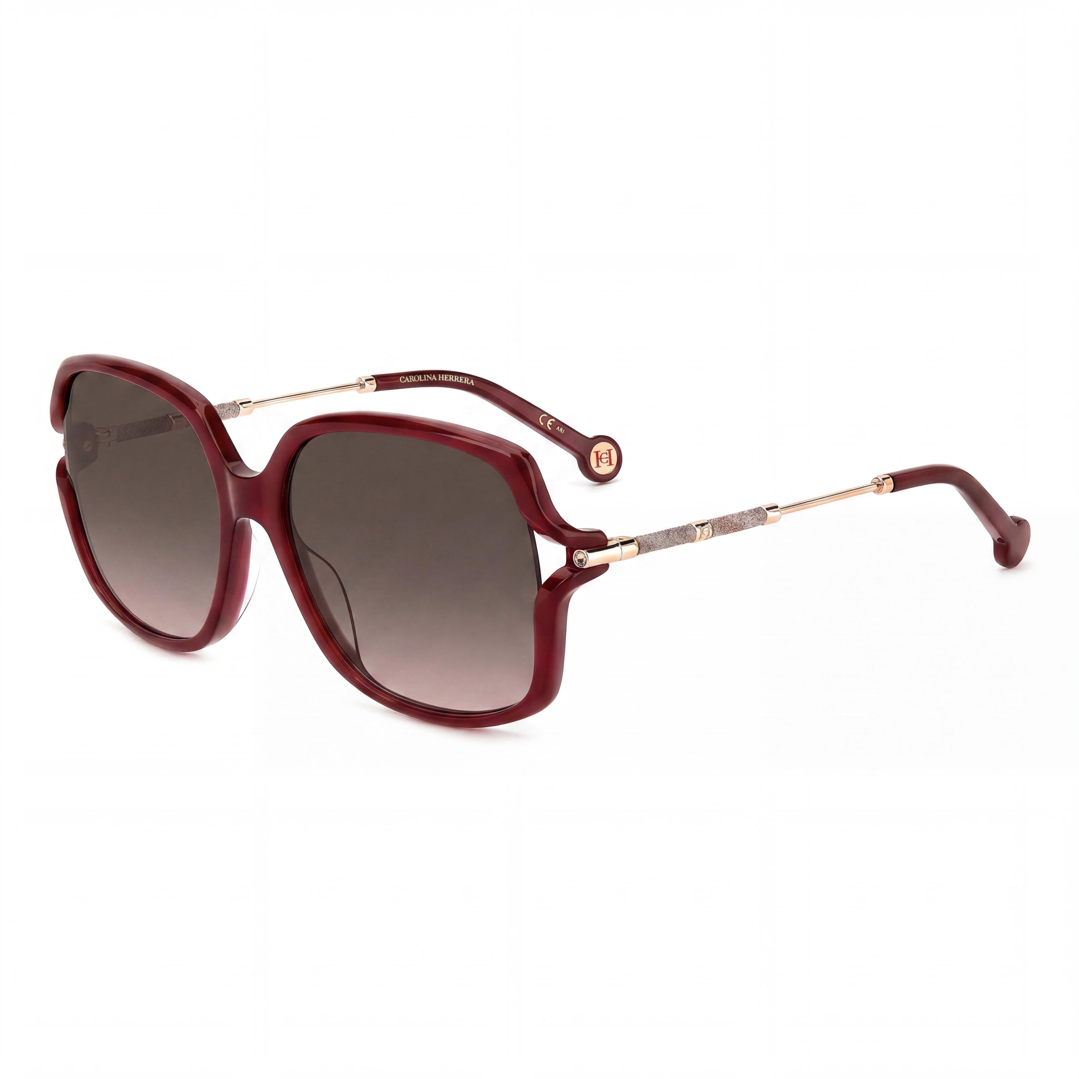 Carolina Herrera Casual Gafas de sol con protección UV de mariposa de plástico sombreado marrón burdeos para mujer 58, Photo 1