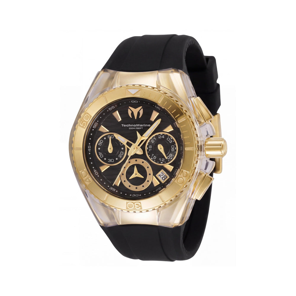 Reloj de mujer TechnoMarine Cruise TM-120036 con cronógrafo y movimiento de cuarzo, esfera negra, caja tono dorado, 40mm