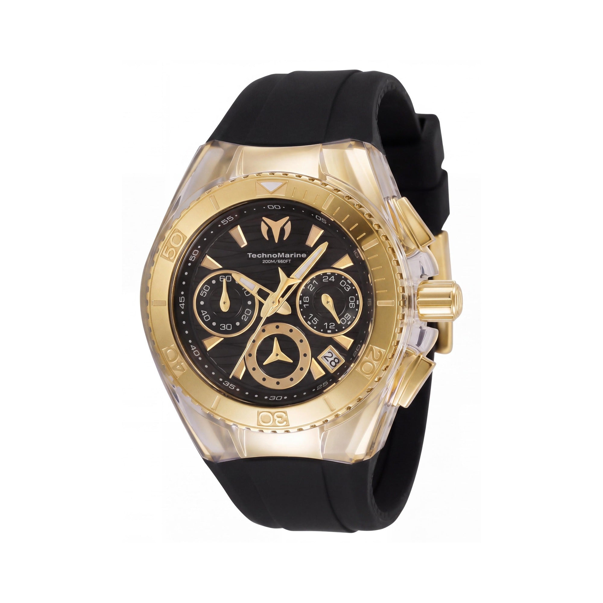 Reloj de mujer TechnoMarine Cruise TM-120036 con cronógrafo y movimiento de cuarzo, esfera negra, caja tono dorado, 40mm, Photo 1