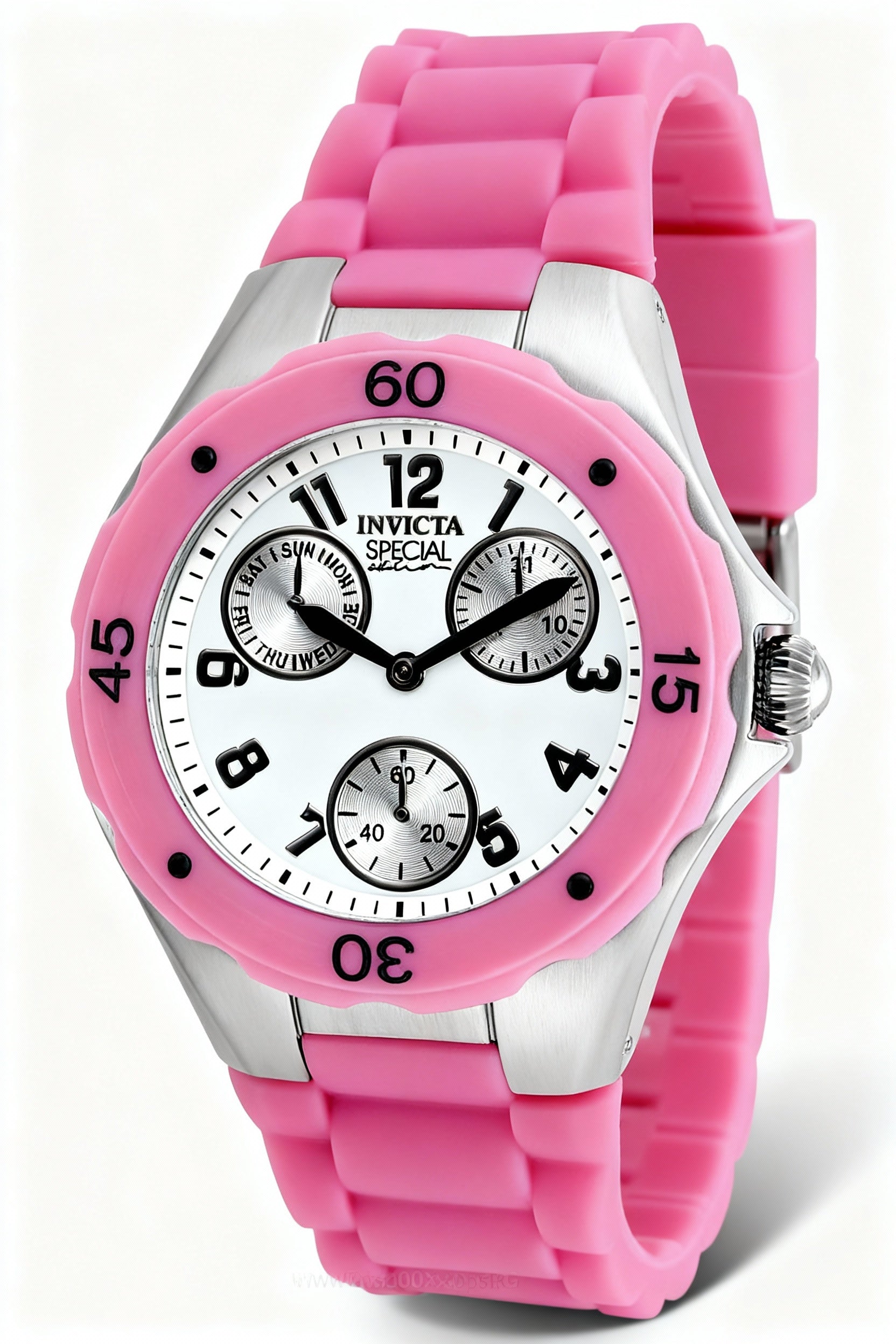 Invicta Angel Chronograph Women's Pink White Luminous Stainless Steel Silicone Strap 38mm Watch
