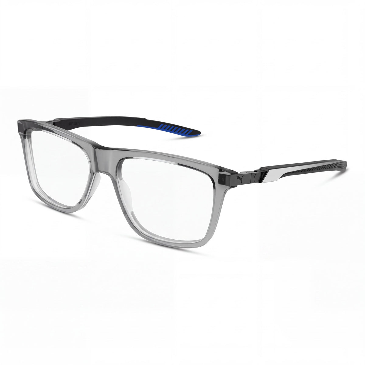 Gafas graduadas unisex PUMA 0379o-003 de estilo clásico en acetato, color gris transparente y negro, 56-16-140mm, Photo 1