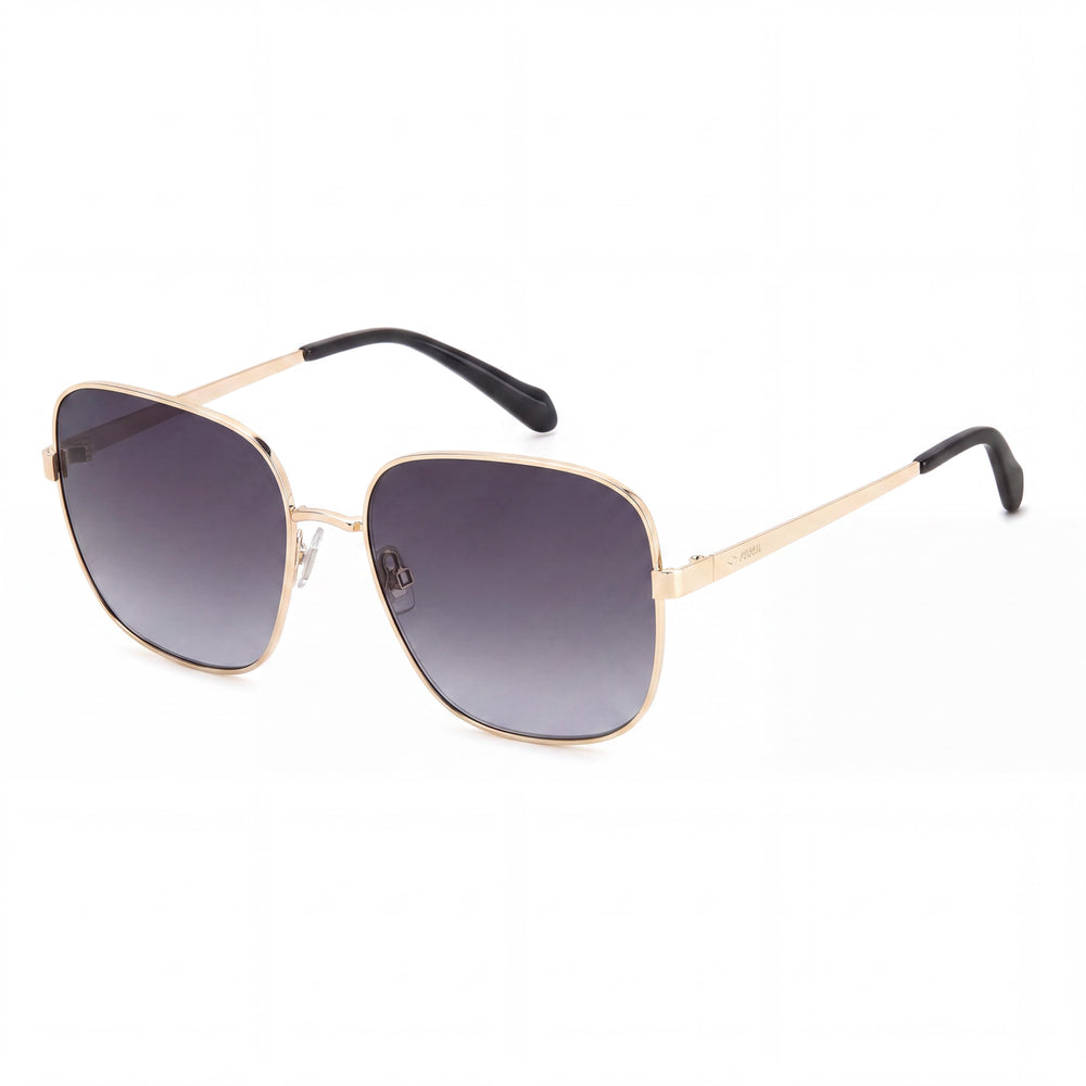 Gafas de sol cuadradas de metal para mujer Fossil Fos 2133/G/S con protección UV, oro claro y gris, 50 mm