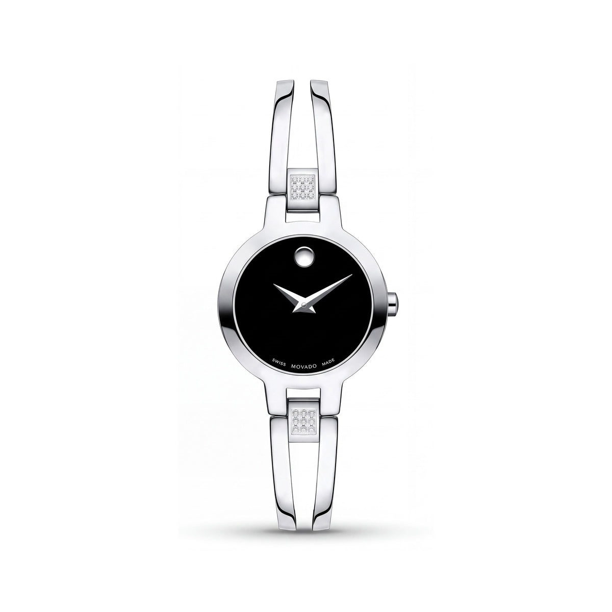Reloj de pulsera Movado Amorosa para mujer, 24 mm, de acero inoxidable plateado, de cuarzo, con diamantes y esfera Museum negra, Photo 1