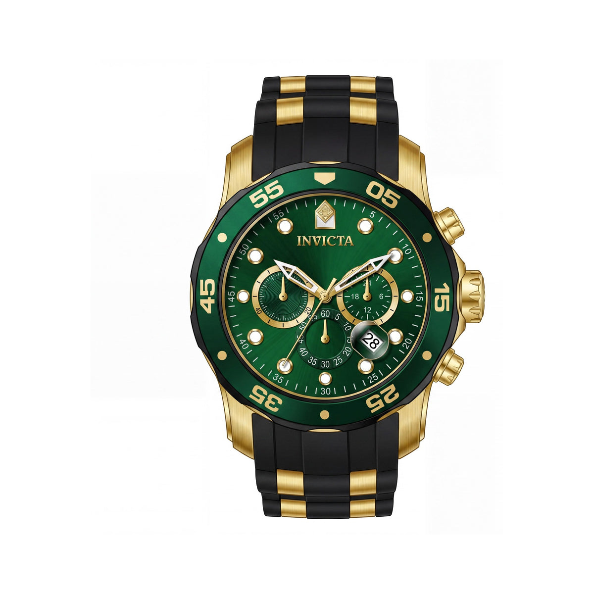 Reloj cronógrafo Invicta Pro Diver Modern para hombre, esfera verde, caja de acero inoxidable chapado en oro de 18 quilates, correa negra, Photo 1