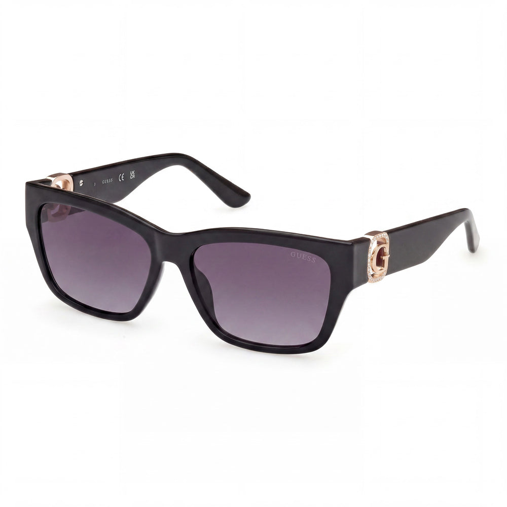 Guess Gafas de sol rectangulares negras inyectadas para mujer con lentes degradadas ahumadas y protección UV del 100 % de 56 mm