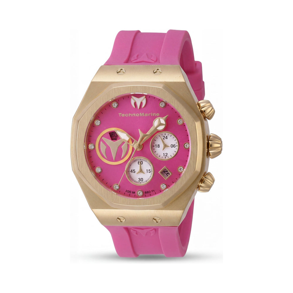TechnoMarine Reef TM-523009 Women's Stainless Steel Pink Dial GMT Quartz Silicone Strap Watch 40mm