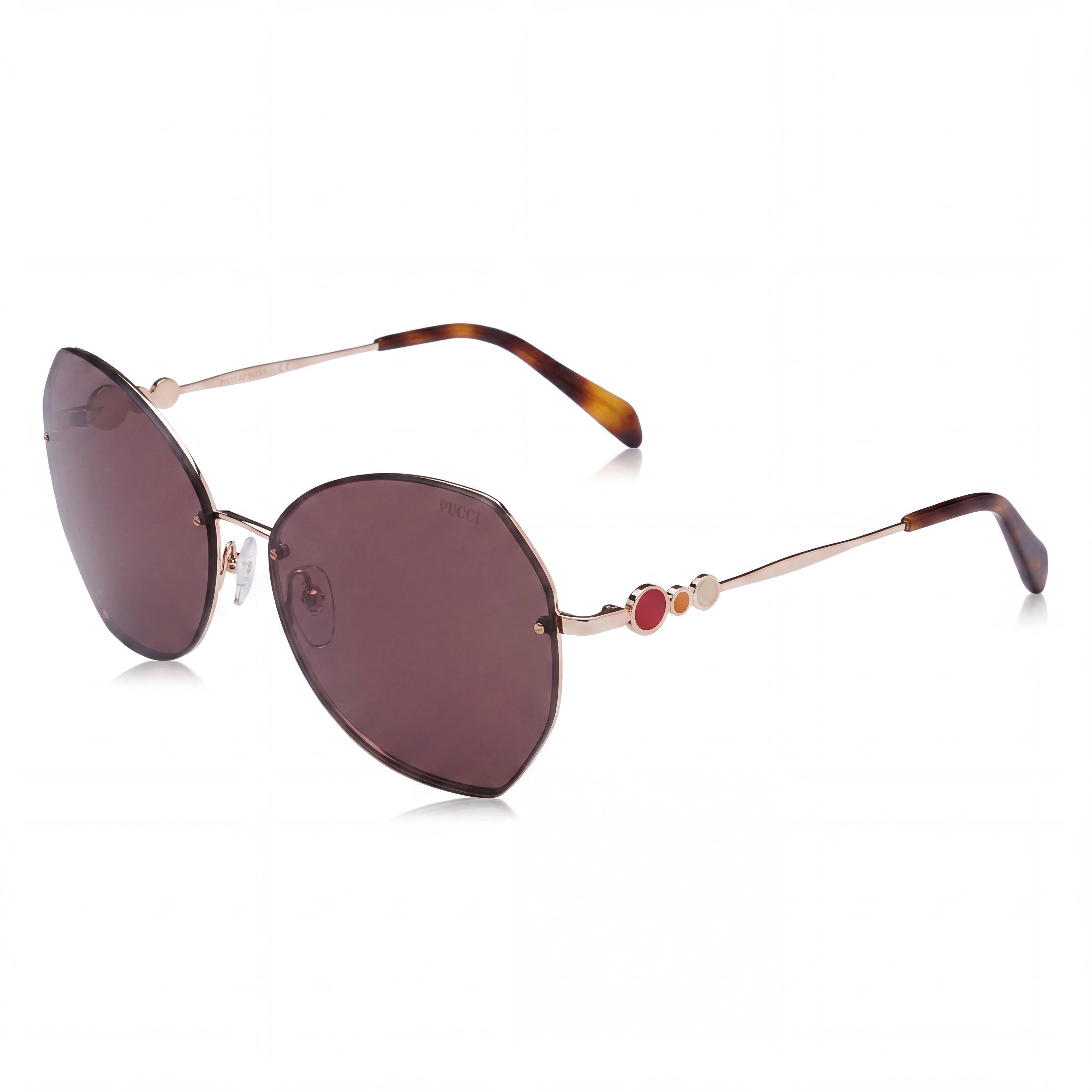 Gafas de sol Emilio Pucci Butterfly para mujer, de metal dorado rosa y lentes marrones, 61 mm, Photo 1