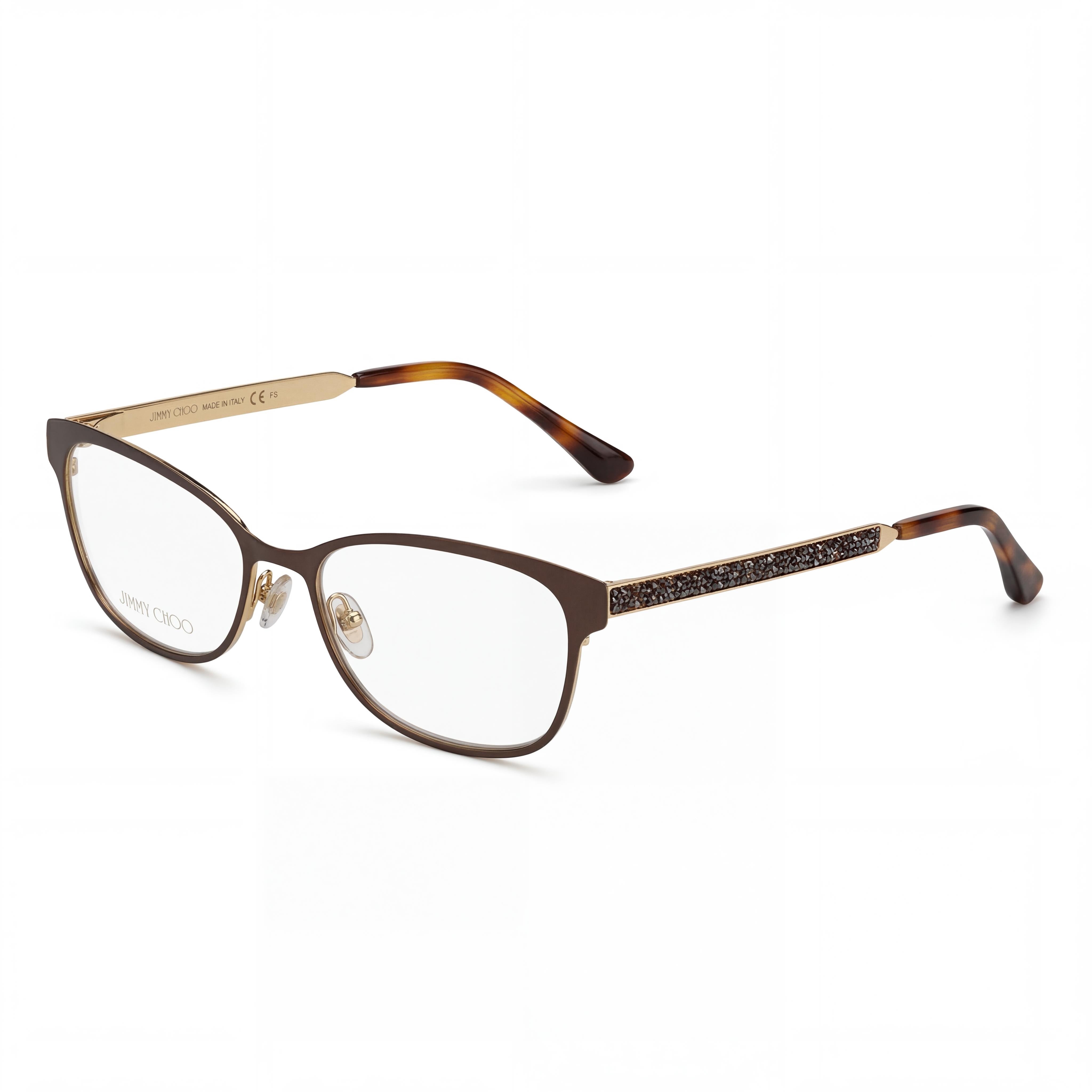 Jimmy Choo Women's Brown Metal Fashion Glasses with Swarovski Crystals Rectangular Clear Lens 54-16-145, Photo 1