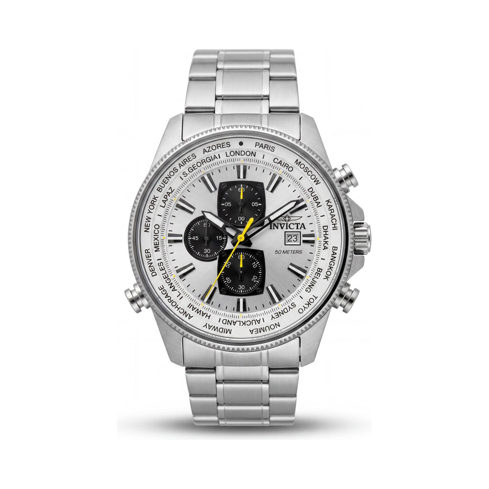 Invicta Aviator 50501 Reloj de pulsera de cuarzo de acero inoxidable plateado unisex 50mm