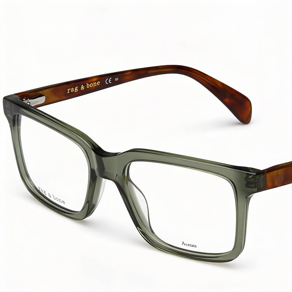 Rag & Bone Casual Men’s RNB7053/G Green Acetate Optical Frames with Clear Lenses 53-19-145
