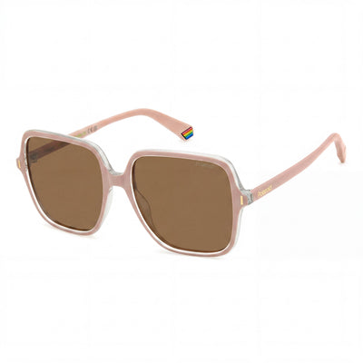Gafas de sol polarizadas Polaroid Casual para mujer, montura rosa de ECO POLICARBONATO con alta protección UV, lentes de bronce, 56 mm