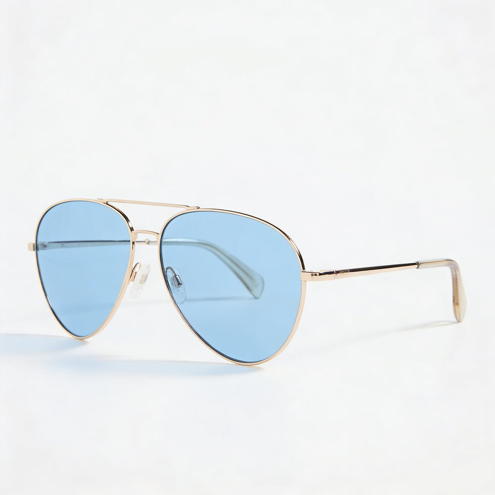 Gafas de sol Rag & Bone Classic Aviator para mujer, montura de metal beige dorado, lentes azules, no polarizadas, 54 mm