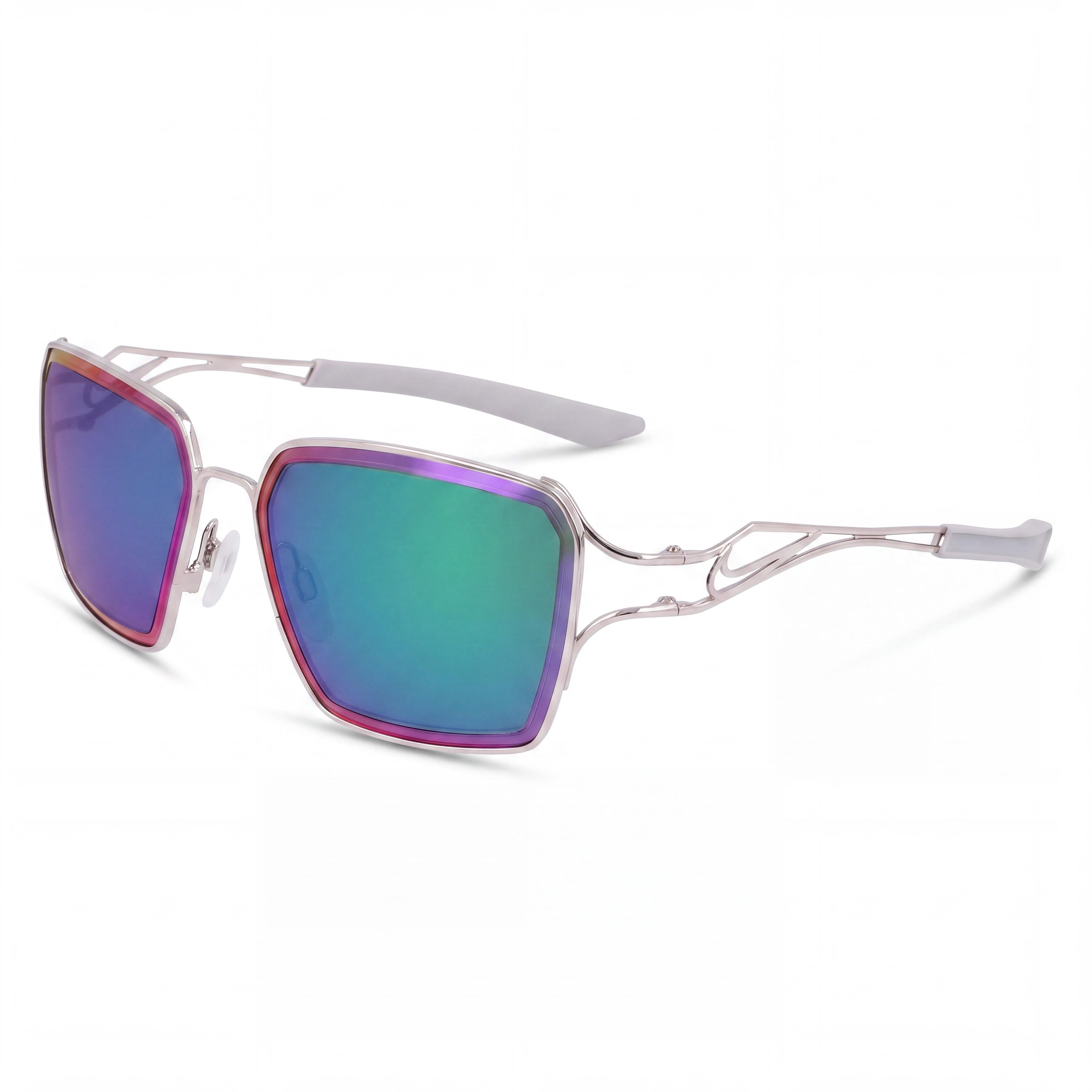 Nike Classic Unisex Acetate Frame Sunglasses Silver Green Infrared Mirror Lenses 57mm Non-Polarized UV 400, Photo 1