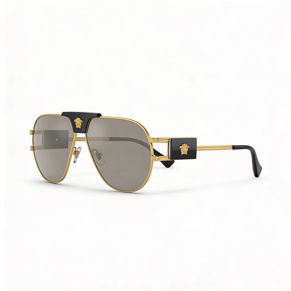Gafas de sol Versace Unisex Contemporáneas de Montura Metálica Oro Negro Espejo Gris Claro No Polarizadas con Protección UV 63mm